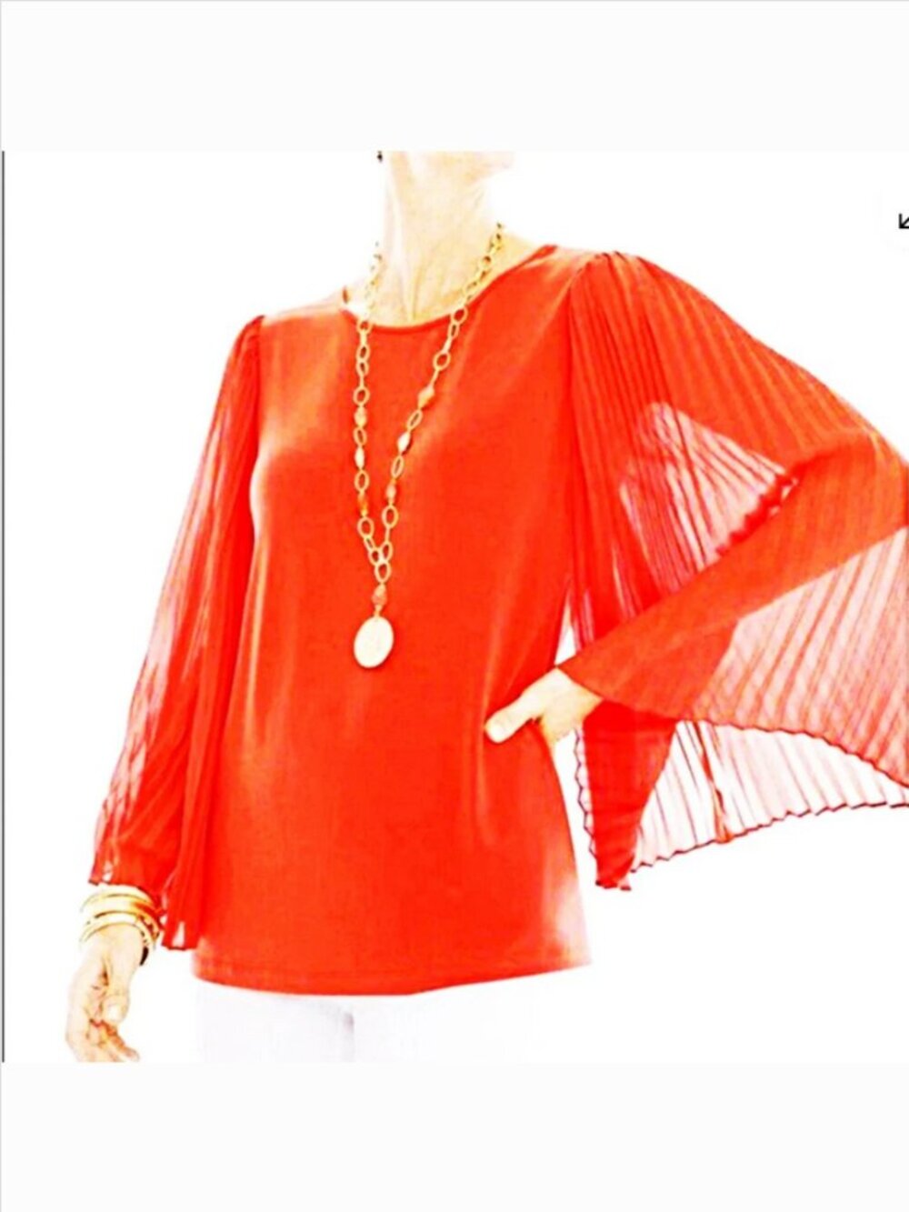 Chicos Travelers Orange Pleated Flutter Sleeve Top Size 1
